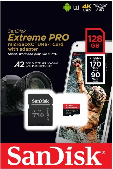 Карта памяти microSDXC 128GB Sandisk Extreme PRO, V30 A2 UHS-I(U3)